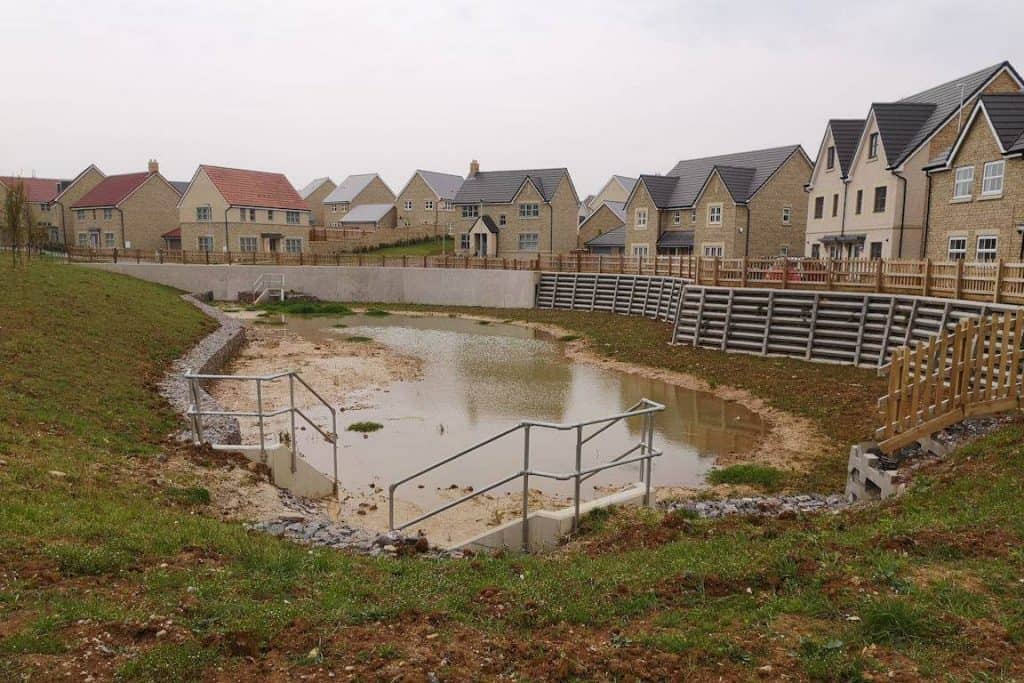 Turtle Productions new epdm attenuation lagoon for Redcliffe Homes Corsham