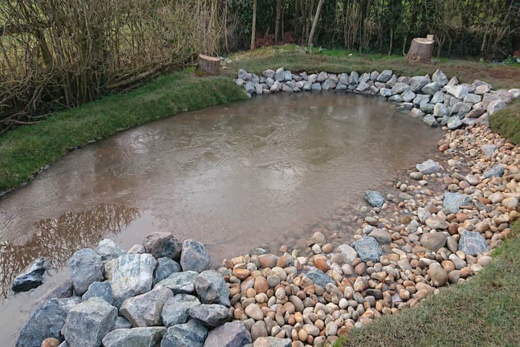 A reline restoration of a pond in Dymock, Herefordshire, by Turtle Productions