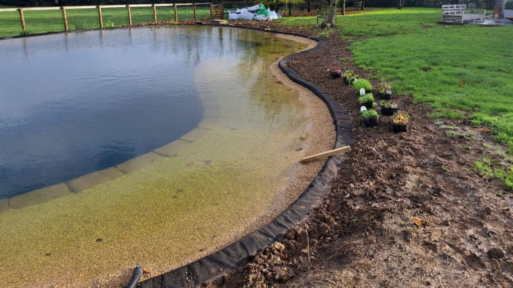 Turtle Productions lines this original garden pond and then converts it to a swimming pond in Wiltshire