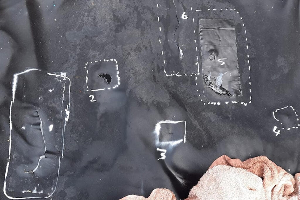 Storm damage to a film set tank liner - emergency call out to repair by Turtle Productions