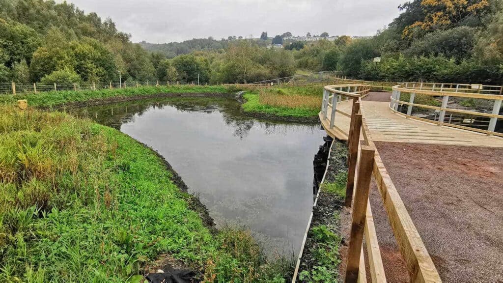 EPDM-lined wildlife wetland pond installation at TAF Bargoed Wales