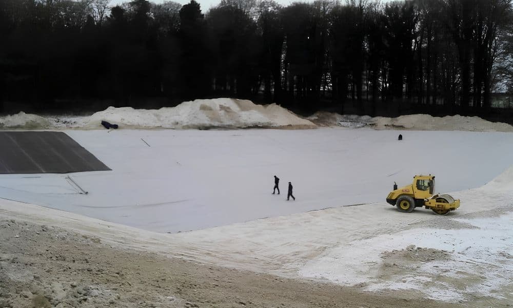 Large agricultural irrigation lagoon under construction in Wiltshire